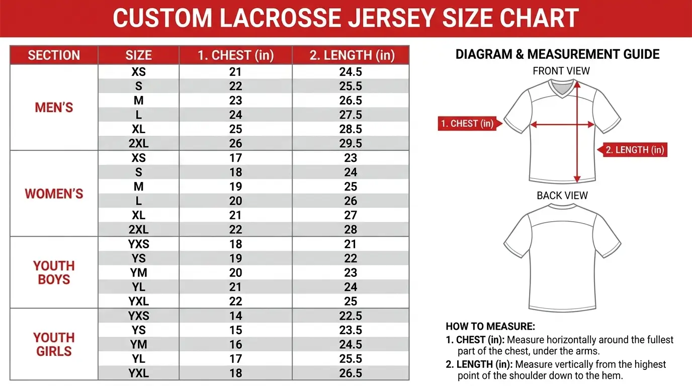 Custom filed lacrosse jersey size chart redwood sports.
