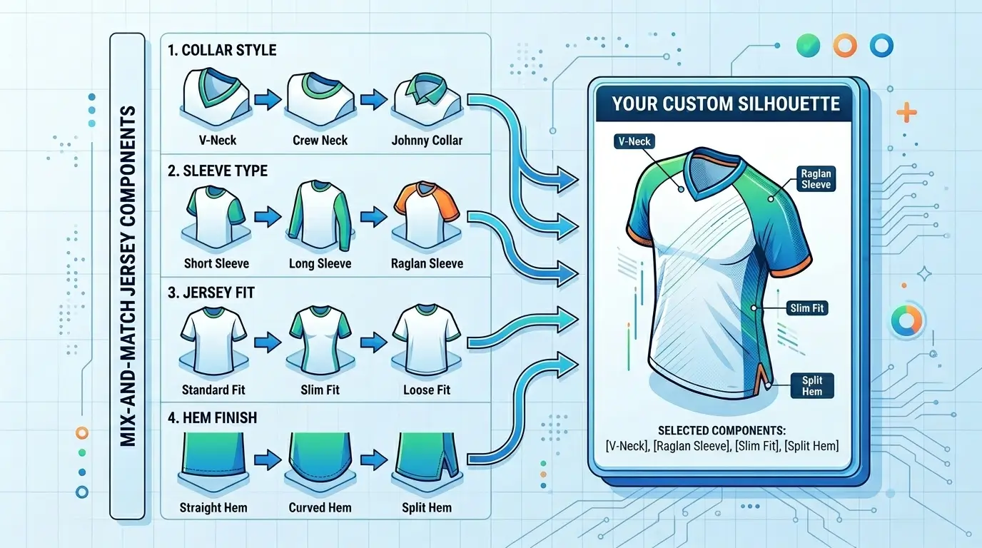 Custom jersey mix and match components infographic.