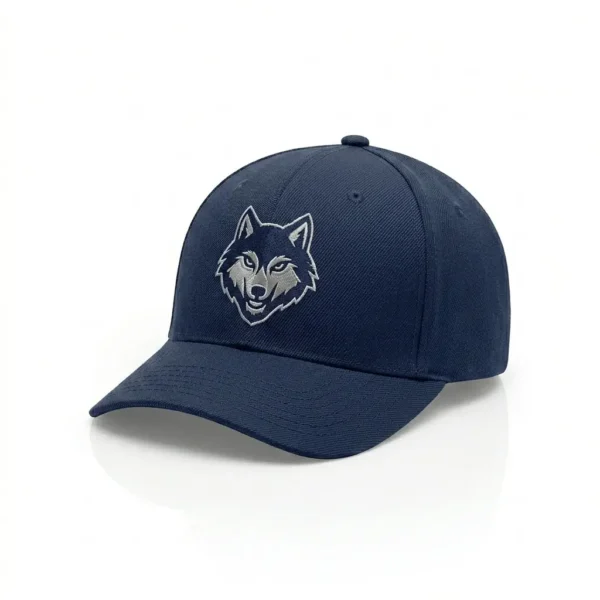 Custom navy-blue lacrosse team hat.