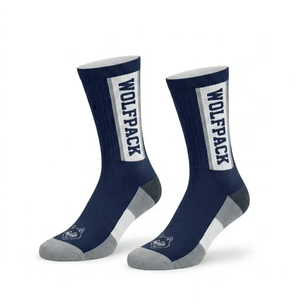 Custom navy blue lacrosse team socks.