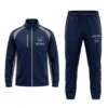Custom navy blue lacrosse team tracksuit front.