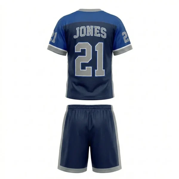 Custom navy blue lacrosse team uniform back.