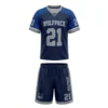 Custom navy blue lacrosse team uniform front.