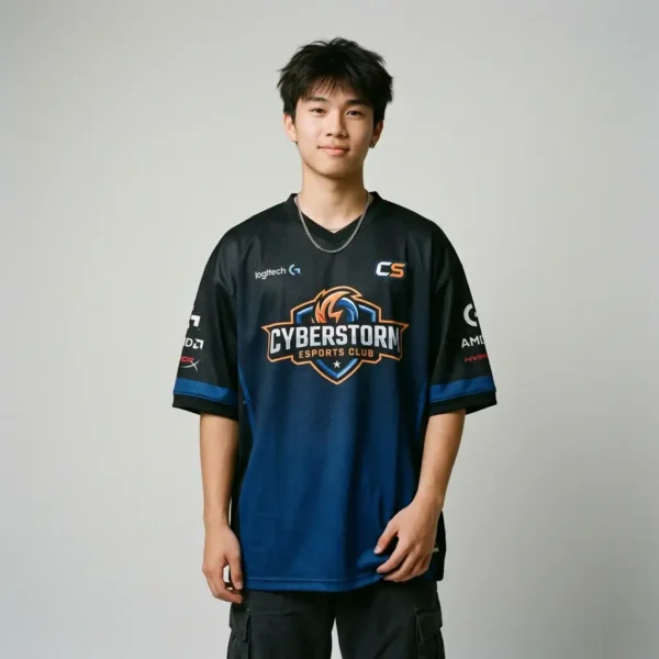 Custom ombre sublimated oversized fit ESports jersey.