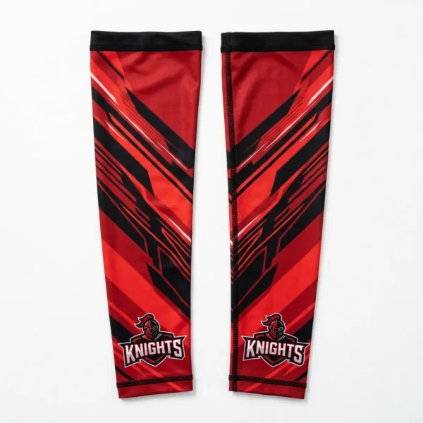 Custom red, black sublimated arm sleeves.