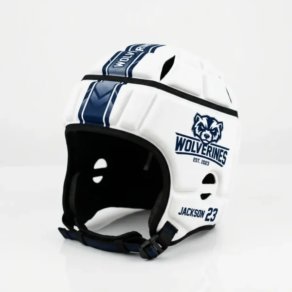 Custom white flag football helmet.
