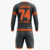 Dark gray neon orange men's box lacrosse uniform back.