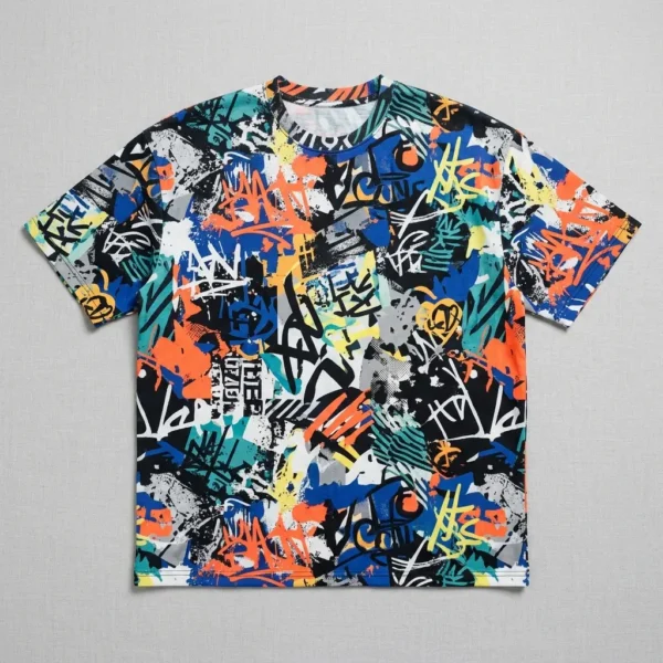 Graffiti sublimated all over print oversized t-shirt.