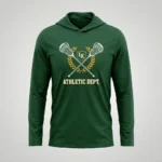 Green hooded long sleeve lacrosse shooting shirt front.