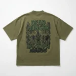 Green mock neck zombie puff printed oversized t-shirt back.