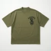 Green mock neck zombie puff printed oversized t-shirt front.