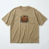 Khaki pumpkin oversized pocket t-shirt front.