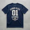Navy blue embroidered gaming jersey back.