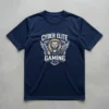 Navy blue embroidered gaming jersey front.