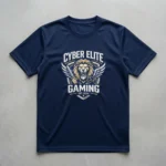 Navy blue embroidered gaming jersey front.