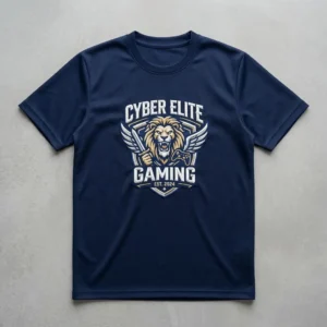 Navy blue embroidered gaming jersey front.