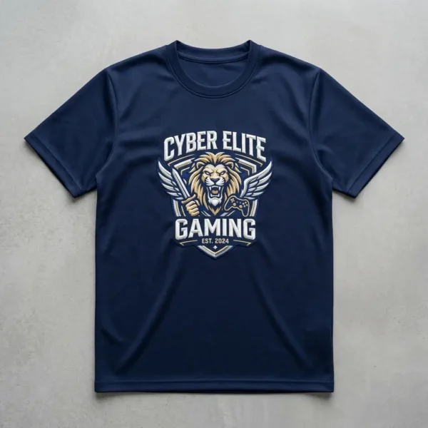 Navy blue embroidered gaming jersey front.