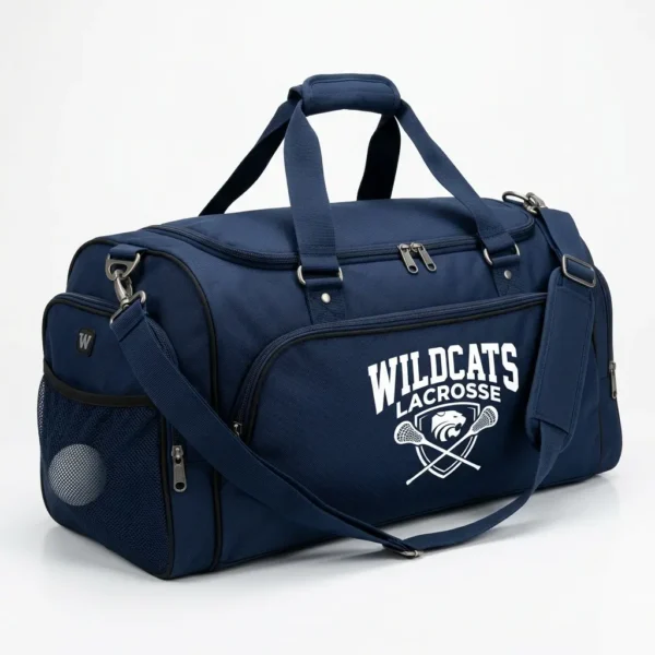 Navy printed team lacrosse duffle bag.