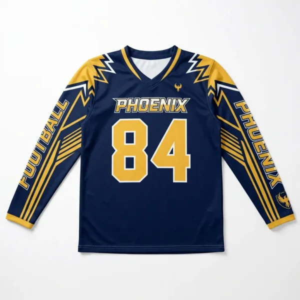 Navy sublimated long sleeve flag football jersey.
