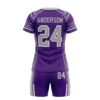 Purple wolves women's box lacrosse uniform back.