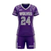 Purple wolves women's box lacrosse uniform front.
