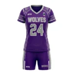 Purple wolves women's box lacrosse uniform front.