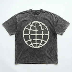 Rebellion acid washed puff printed oversized t-shirt front.