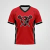 Red short sleeve lacrosse shooting shirt front.