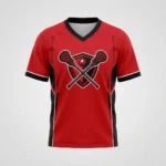 Red short sleeve lacrosse shooting shirt front.