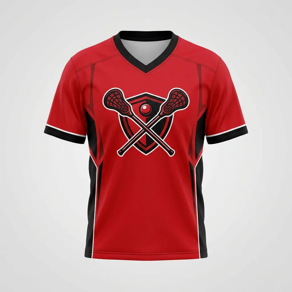 Red short sleeve lacrosse shooting shirt front.