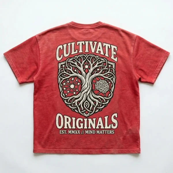 Red stone washed skull french terry oversized t-shirt back.