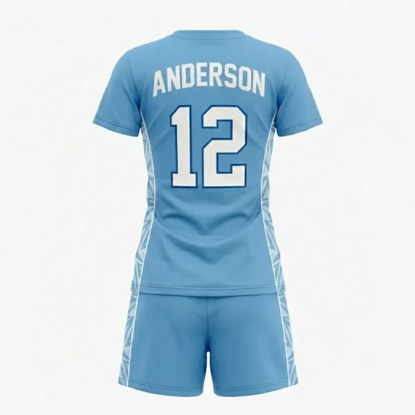 Sky blue women's field lacrosse uniform back.
