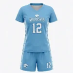 Sky blue women's field lacrosse uniform front.