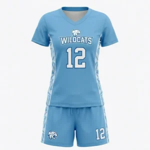Sky blue women's field lacrosse uniform front.