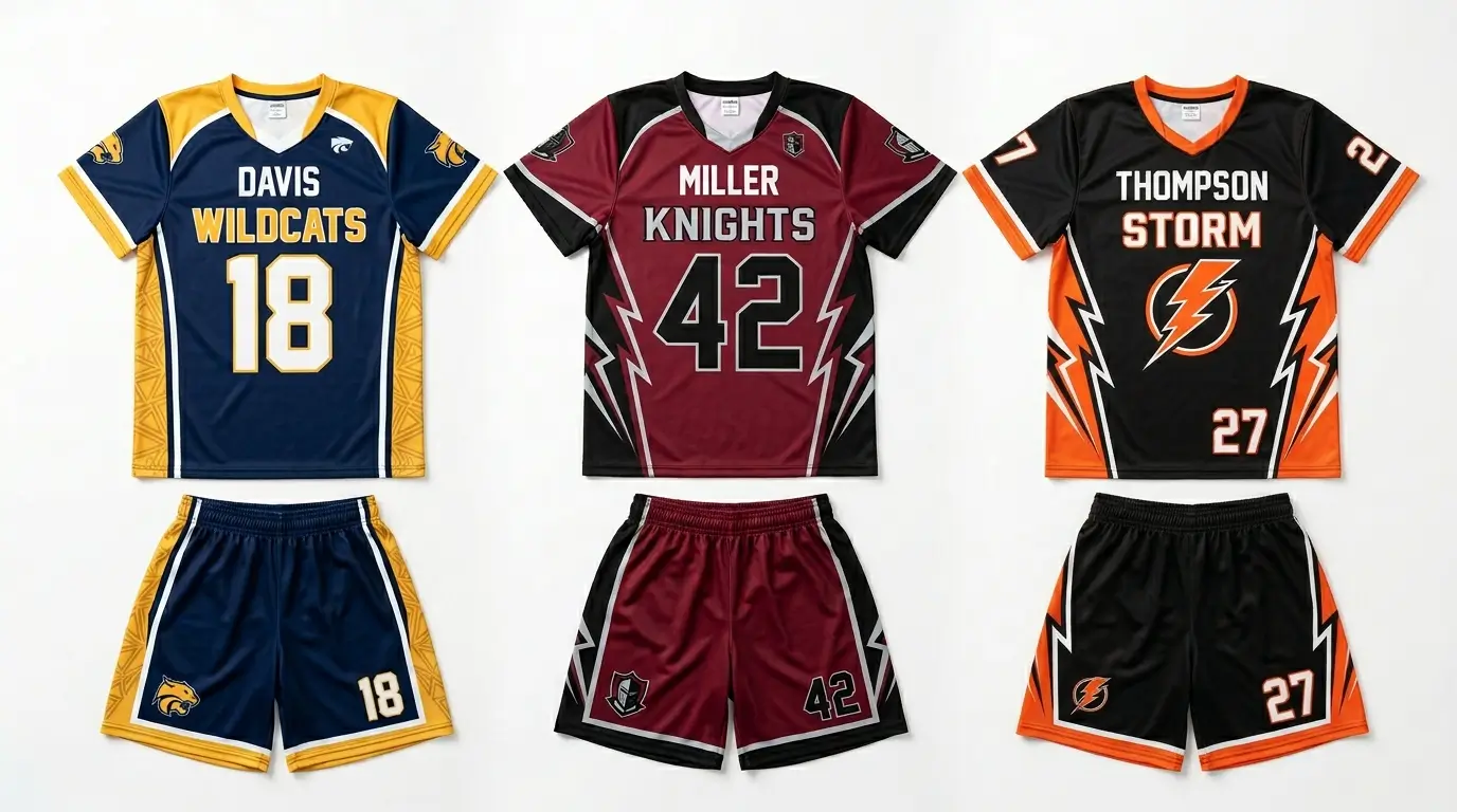 Sublimated geometric custom lacrosse uniforms.