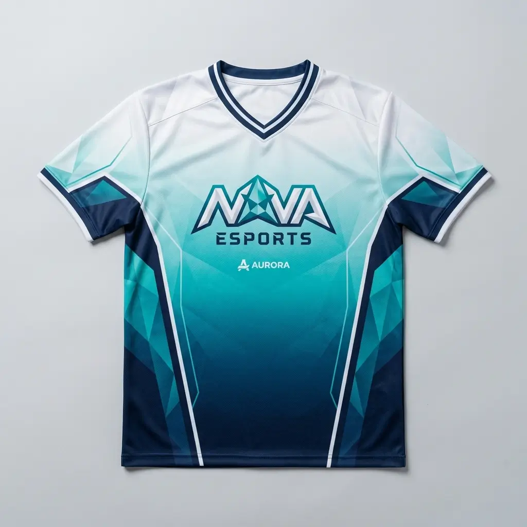Sublimated color fade V-Neck eSports jersey front.