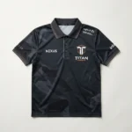Sublimated deep charcoal eSports polo jersey front.