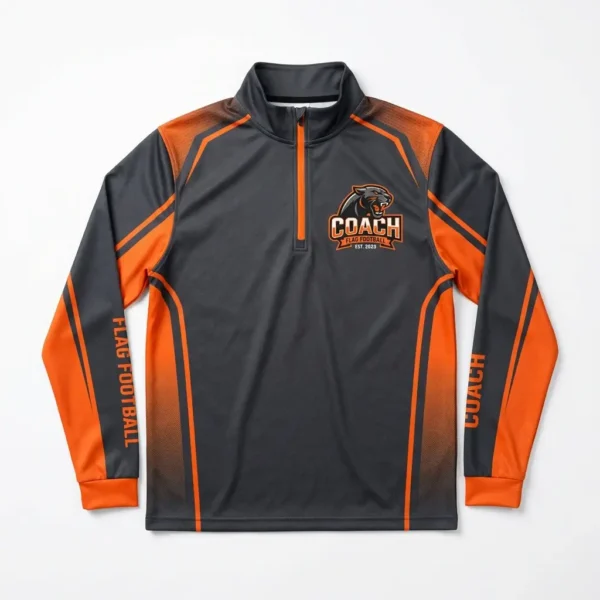 Sublimated flag football coach 1/4 zip jersey.