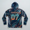 Sublimated long sleeve hooded eSports jersey back.