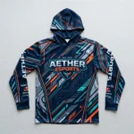 Sublimated long sleeve hooded eSports jersey front.