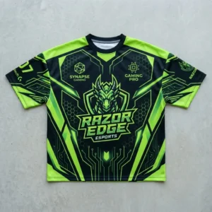 Sublimated neon eSports jersey front.
