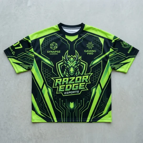 Sublimated neon eSports jersey front.