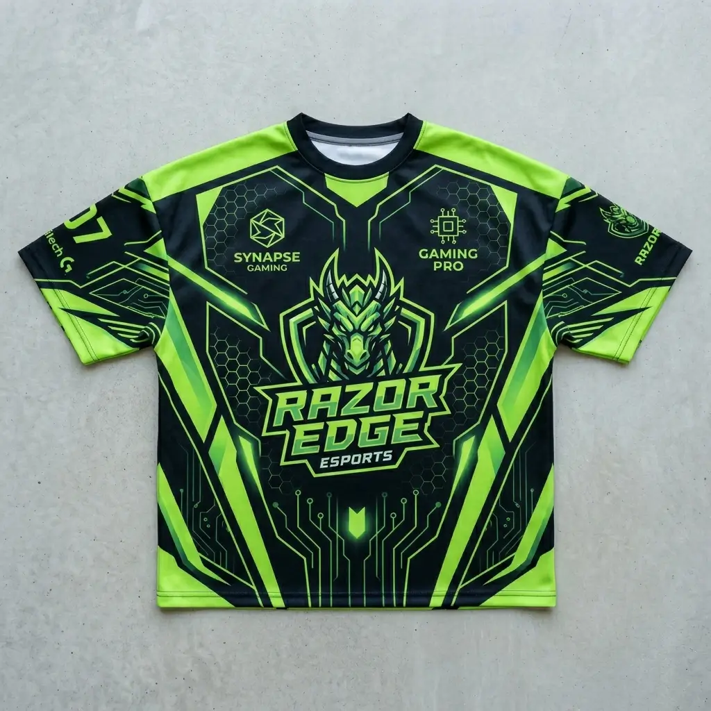 Sublimated neon eSports jersey front.