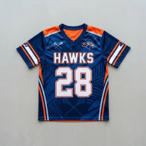 Sublimated short sleeve reversible lacrosse jersey navy front.