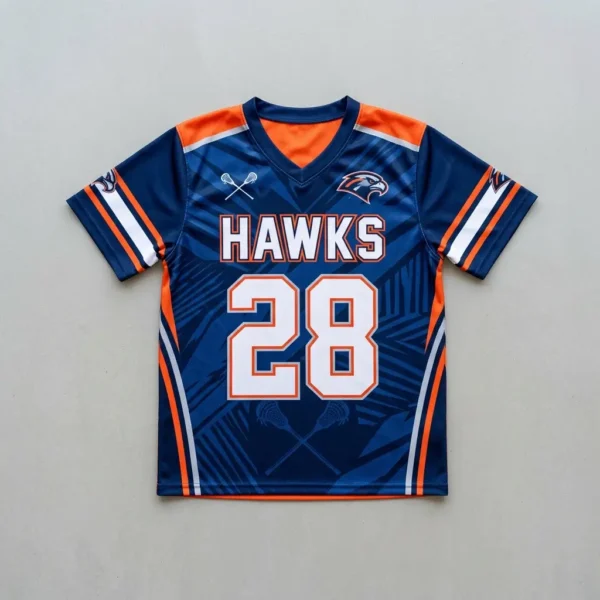 Sublimated short sleeve reversible lacrosse jersey navy front.