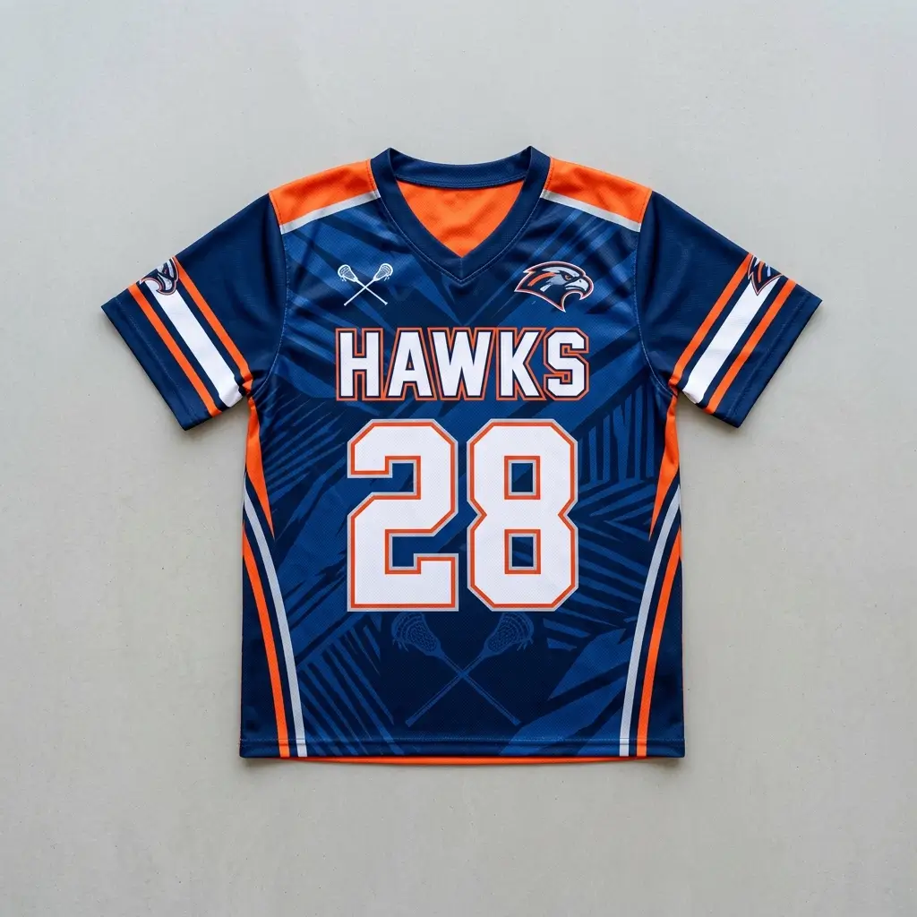 Sublimated short sleeve reversible lacrosse jersey navy front.