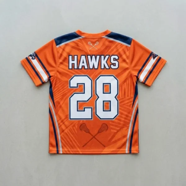 Sublimated short sleeve reversible lacrosse jersey orange back.