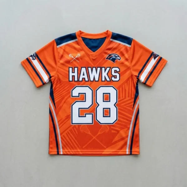 Sublimated short sleeve reversible lacrosse jersey orange front.