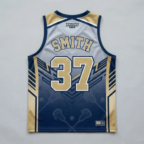 Sublimated sleeveless lacrosse jersey back.