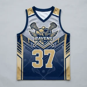 Sublimated sleeveless lacrosse jersey front.